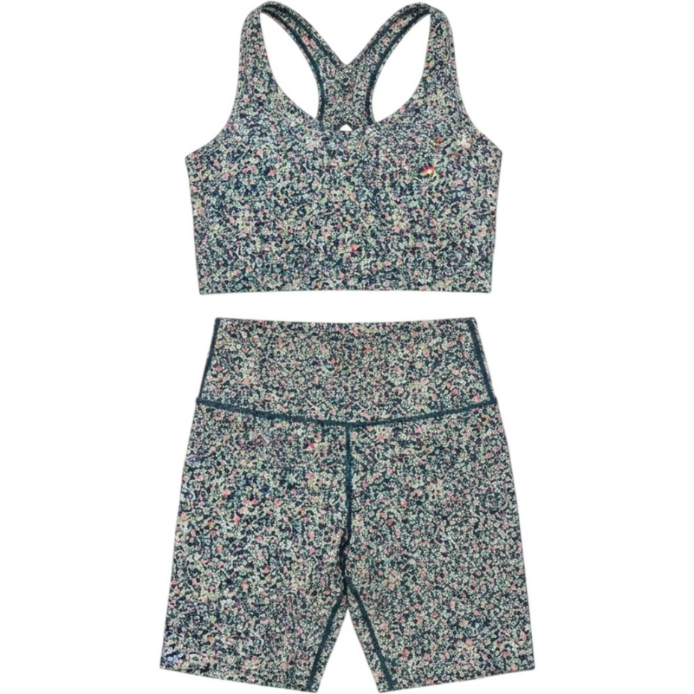 Sage Collective Activewear Set Women S/M Floral Sports Bra Biker Shorts Blue